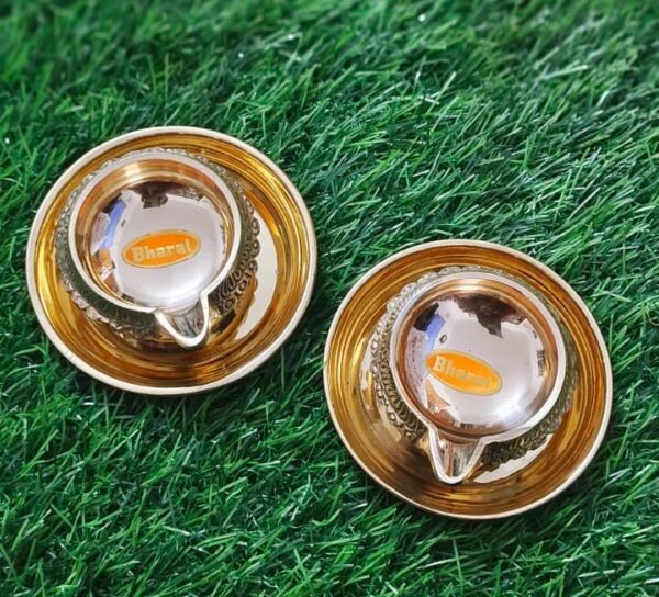 Kubera Vilak with plate [SMALL] 2 set Brass