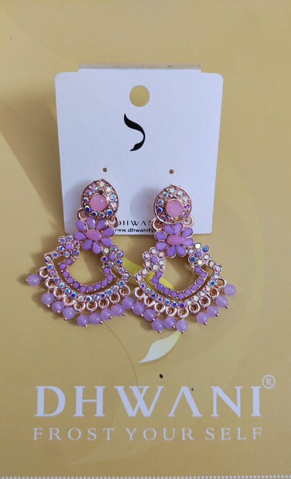 Fancy Pink Stone and Crystal Stud Earrings - Image 2