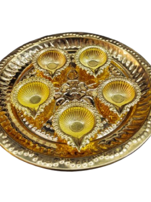 🪔 Mini Brahma Muhurtha Set [Set of 5 Light Weight Diyas with a 1 Plate] [Brass]