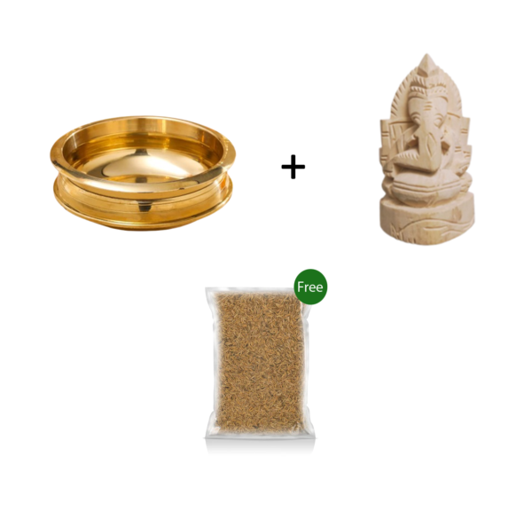 Uruli [Brass] [3.75 Inch] + Vellerukku Vinayagar Combo - Free Packet of Nel