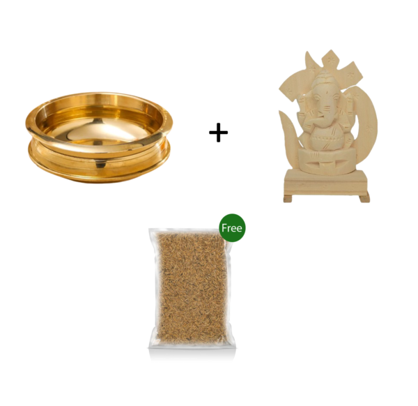 Uruli [Brass] [3.75 Inch] + Vellerukku Vinayagar With Om Combo - Free Packet of Nel