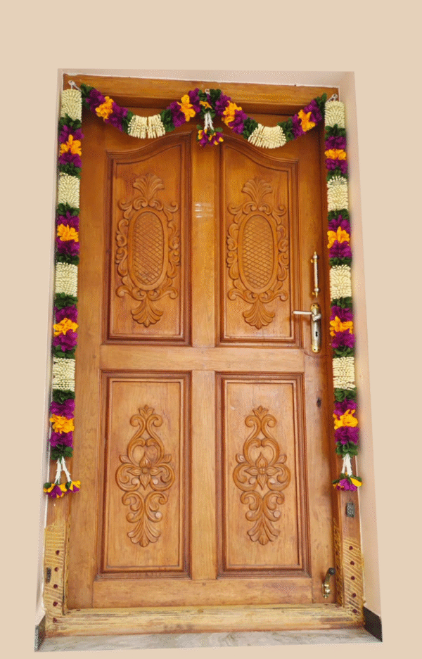 Toran For Door Frame - Artificial Garland - Gaja Maala - Jasmine Buds Chakram and Purple and Yellow Flower Style [Handmade]