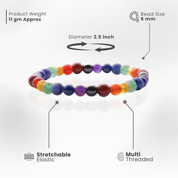 7 Chakra Stone Bracelet for Men & Women – Aura, Chakra & Reiki Crystal Healing [With Certificate] [6mm Beads] - Image 4